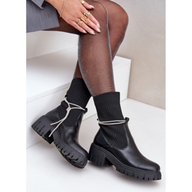 Botines Dinarca negros con calcetín y encaje brillante 7