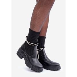 Botines Dinarca negros con calcetín y encaje brillante 1