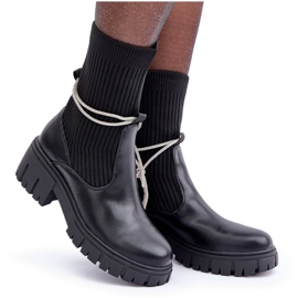 Botines Dinarca negros con calcetín y encaje brillante 9