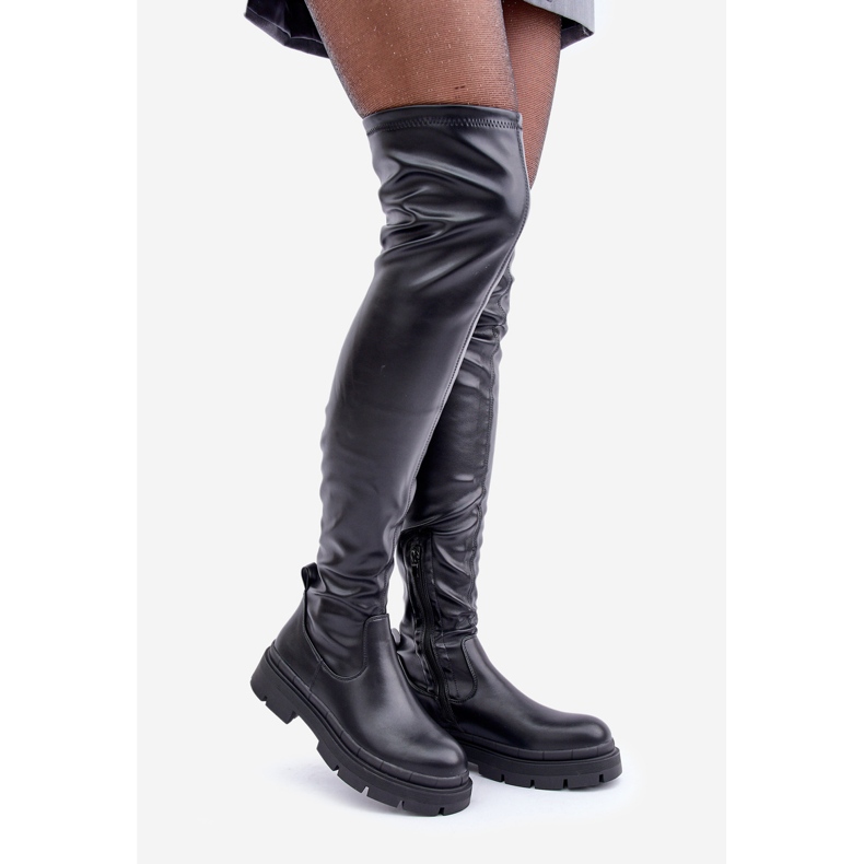 Botas por encima de la rodilla con tacón plano, negro 1