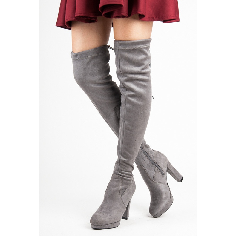 Vices Botas de muslo de ante gris 1