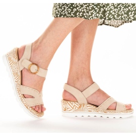 Sandalias cuña cómodas Rieker W RKR595, beige 7