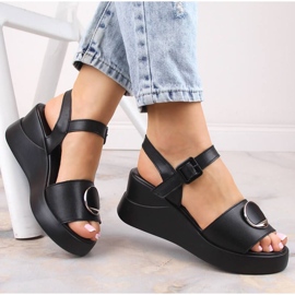 Sandalias con cuña de piel Filippo W DS4411 negro 3