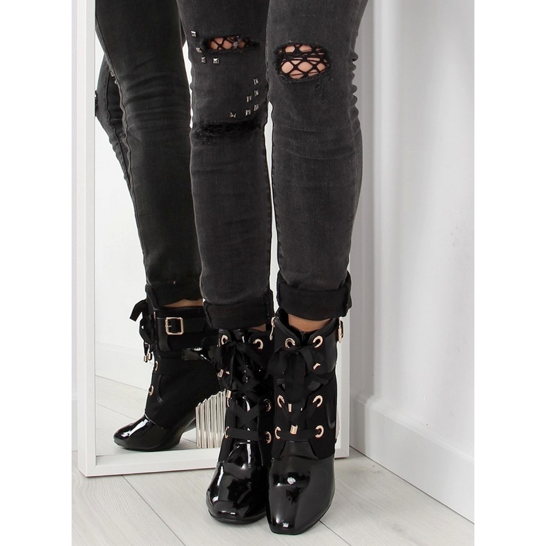 Botines negros tacón metalizado 2