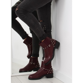 Botas mujer vino granate con tachuelas rojo 2
