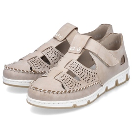 Zapatos de piel calados con velcro Rieker W RKR651, beige marrón 6