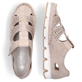 Zapatos de piel calados con velcro Rieker W RKR651, beige marrón 7