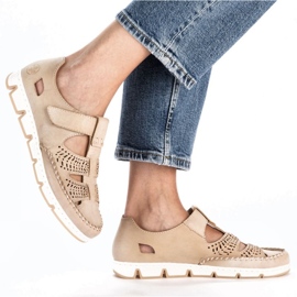 Zapatos de piel calados con velcro Rieker W RKR651, beige marrón 11