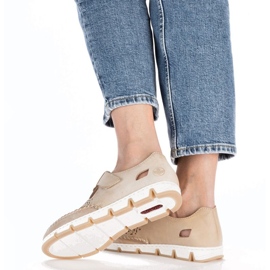 Zapatos de piel calados con velcro Rieker W RKR651, beige marrón 12