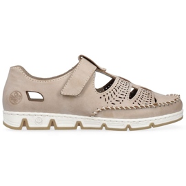 Zapatos de piel calados con velcro Rieker W RKR651, beige marrón 13