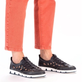 Zapatos de piel calados Rieker W RKR652, azul marino 10