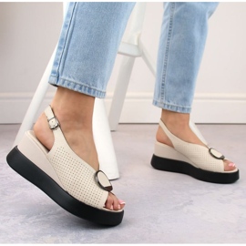 Sandalias cuña de piel calada Filippo W PAW530, beige 3