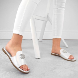 Chanclas cómodas con circonitas S.Barski W OLI258B blanco 4