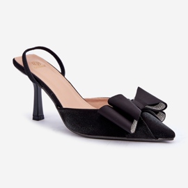 Tacones de tela negra con lazo. negro 4