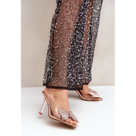 Sandalias De Tacón Transparentes Con Lazo Brillante, Oro Rosa dorado 2