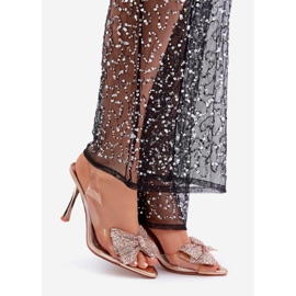 Sandalias De Tacón Transparentes Con Lazo Brillante, Oro Rosa dorado 1