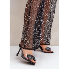 Sandalias de tacón transparentes con lazo brillante, negro 1