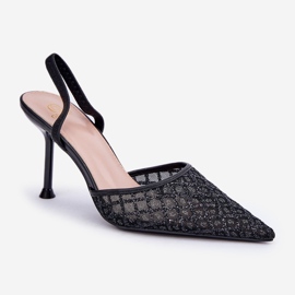 Tacones altos con tacón abierto decorado con purpurina negra. negro 4