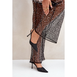 Tacones altos con tacón abierto decorado con purpurina negra. negro 5