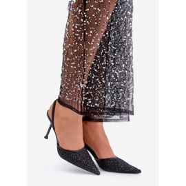 Tacones altos con tacón abierto decorado con purpurina negra. negro 1