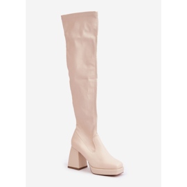 Botas ajustadas por encima de la rodilla, beige claro 4