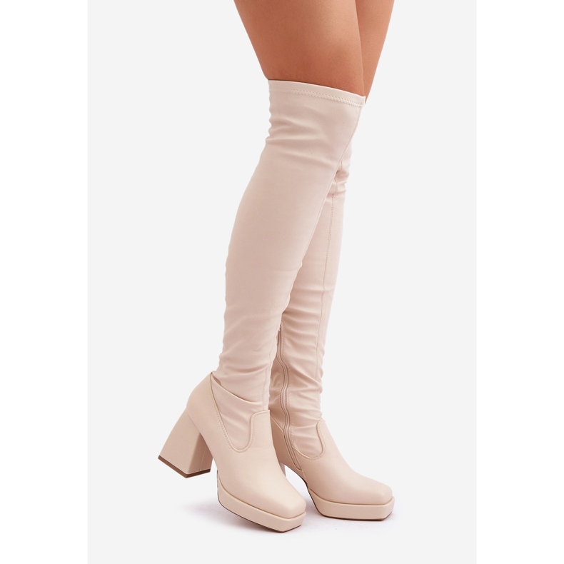 Botas ajustadas por encima de la rodilla, beige claro 1