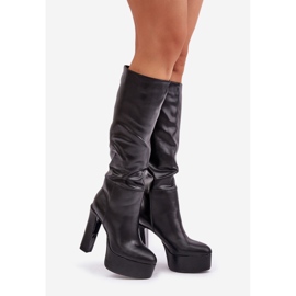 Botas Tacón Alto Y Plataforma Fabricadas En Piel Ecológica, Negras negro 1
