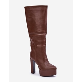 Botas marrones de ecopiel con tacón y plataforma. marrón 4