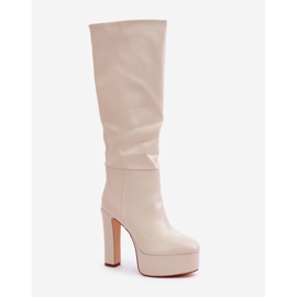 Botas De Tacón Y Plataforma Confeccionadas En Piel Ecológica Beige Claro 4