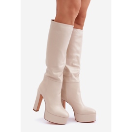 Botas De Tacón Y Plataforma Confeccionadas En Piel Ecológica Beige Claro 1
