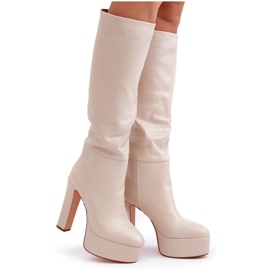 Botas De Tacón Y Plataforma Confeccionadas En Piel Ecológica Beige Claro 8