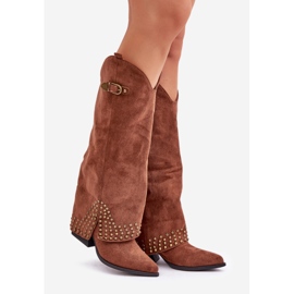 Botas marrones con parte superior vuelta y tacón alto. marrón 1