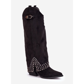 Botas con parte superior vuelta sobre el tacón, negro 7