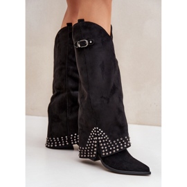 Botas con parte superior vuelta sobre el tacón, negro 6