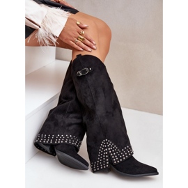 Botas con parte superior vuelta sobre el tacón, negro 10