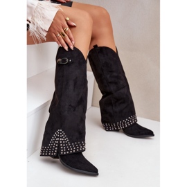Botas con parte superior vuelta sobre el tacón, negro 11