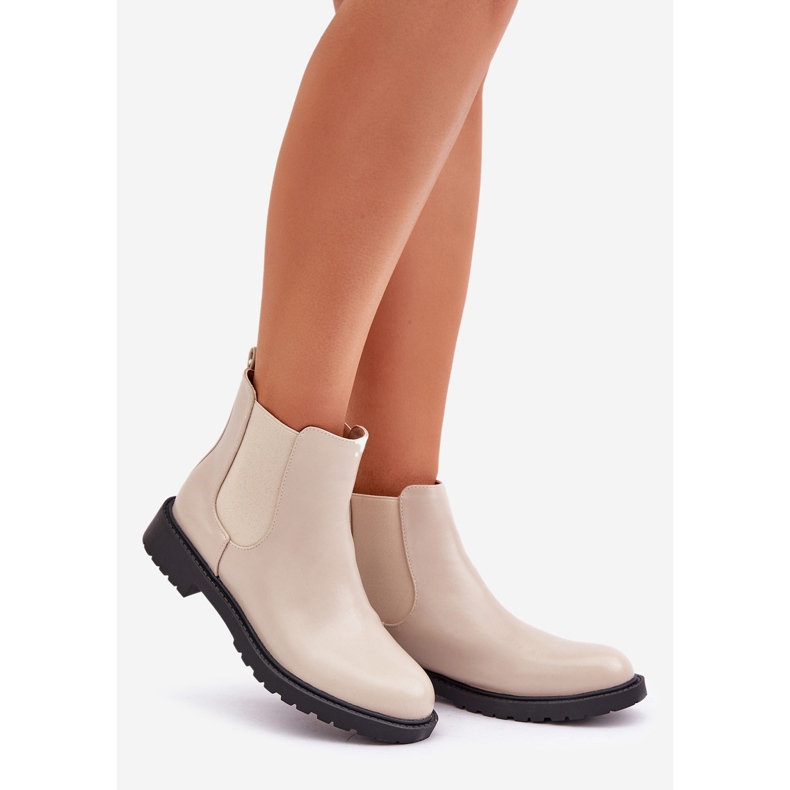 Botas Chelsea de mujer con tacón plano, beige 1 Botas Chelsea de mujer con tacón plano, beige 1