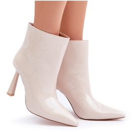 Botas sin cordones de tacón alto de charol, beige claro 7