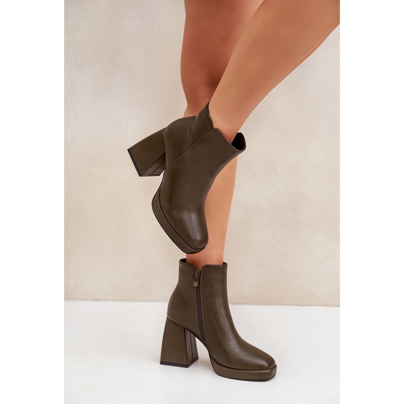 Botines Tacón Alto Piel Ecológica, Verde Oscuro 2