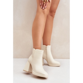 Botines Tacón Alto Piel Ecológica Beige Claro 2
