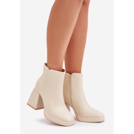 Botines Tacón Alto Piel Ecológica Beige Claro 1