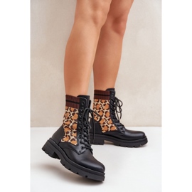 Botines Worker De Mujer Con Calcetín Con Estampado De Leopardo Negro Penthis 2