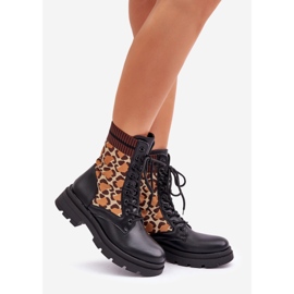 Botines Worker De Mujer Con Calcetín Con Estampado De Leopardo Negro Penthis 1