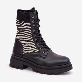 Botas Obreras De Mujer Con Calcetín De Cebra, Negro 4