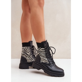 Botas Obreras De Mujer Con Calcetín De Cebra, Negro 3