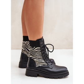 Botas Obreras De Mujer Con Calcetín De Cebra, Negro 6
