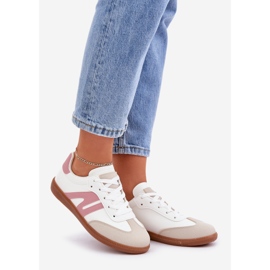 Zapatillas bajas de mujer confeccionadas en piel ecológica, blanco y rosa Navidemi 1