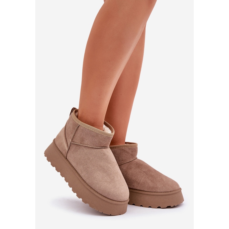 Botas de nieve con plataforma de ante ecológico, beige oscuro 1