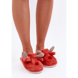 Pantuflas de mujer de pelo con motivo de reno, coral rojo 3