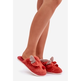 Pantuflas de mujer de pelo con motivo de reno, coral rojo 1